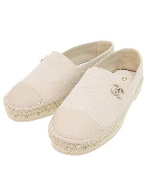 Chanel Espadrilles CC Logo Cotton Lambskin Hemp Beige Flat Shoes 36